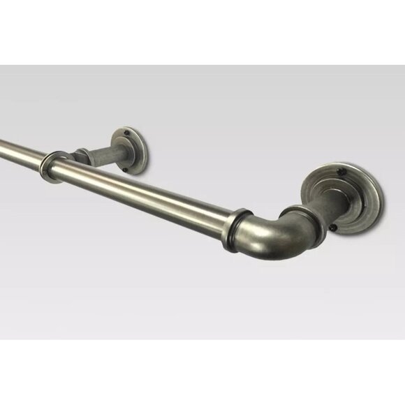 Threshold Pewter French Pipe Style Expandable Curtain Rod 66" to 120" Lengths - Picture 1 of 6